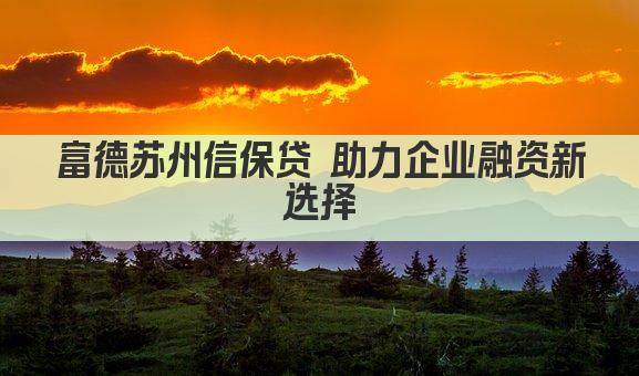 富德苏州信保贷 助力企业融资新选择