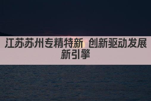 江苏苏州专精特新 创新驱动发展新引擎(图1)