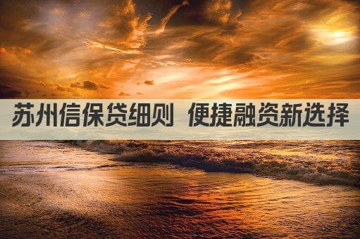 苏州信保贷细则 便捷融资新选择(图1)