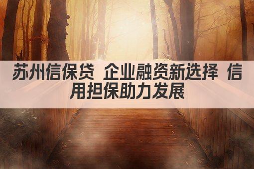 苏州信保贷 企业融资新选择 信用担保助力发展(图1)