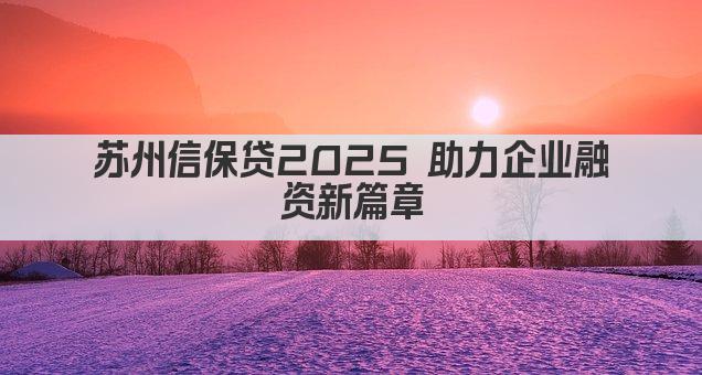 苏州信保贷2025 助力企业融资新篇章(图1)