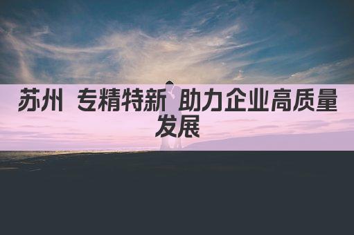 苏州 专精特新 助力企业高质量发展(图1)