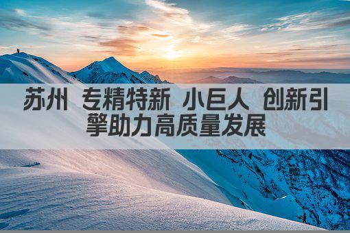 苏州 专精特新 小巨人 创新引擎助力高质量发展(图1)